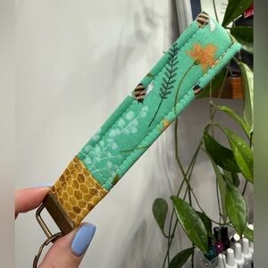 Handmade Keychain Wristlet with floral and bee pattern
